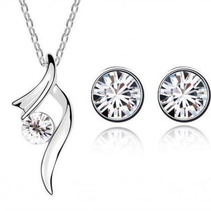 Naple Necklace Earring Set 18k White Gold Plated