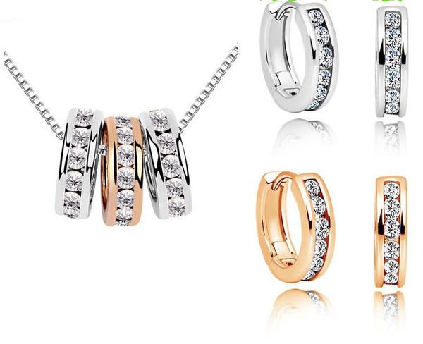 Milan Necklace Earring Set 18k White Gold ,rose Gold Plated