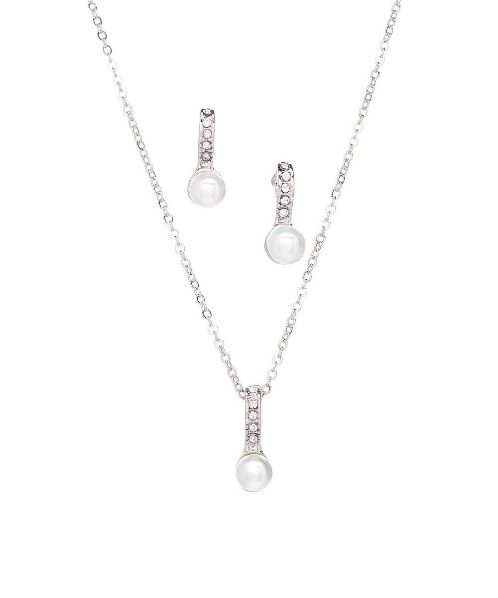 white gold pearl necklace and earring set