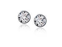 White Gold Plated Round Earrings, Crystal Earrings 8mm.