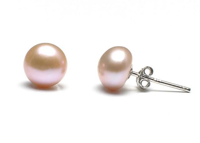 Champagne Freshwater Pearl Stud Earrings Silver Sterling Plated 9-10mm