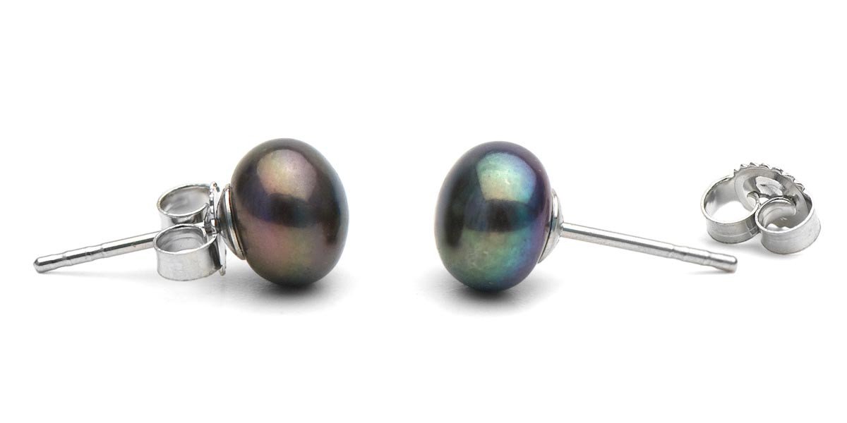 Freshwater Black Pearl Silver Earrings Studs